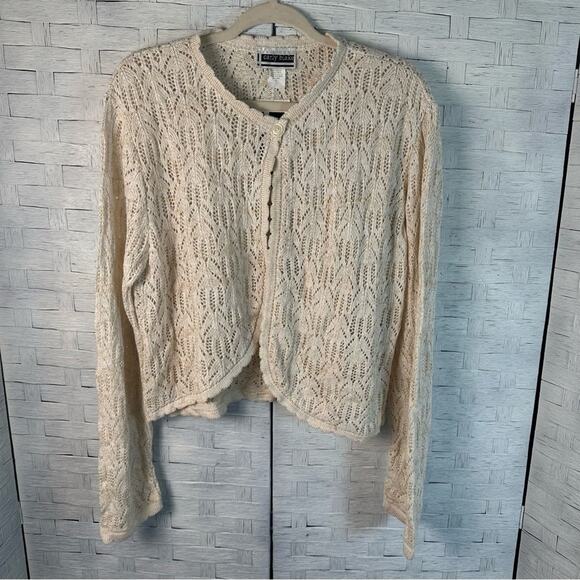 Carly Blake cream and gold cardigan 1 button lace bohemian coquette plus size - Picture 1 of 11